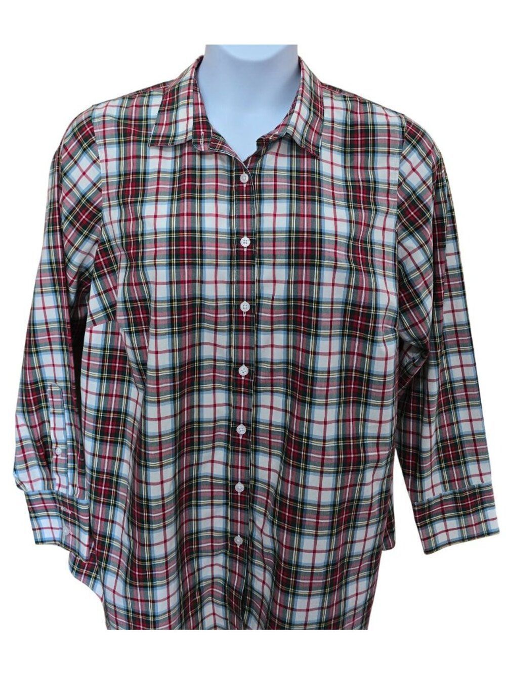 Lands End No Iron Supima Plaid Button-Up Shirt granola girl casual outdoor